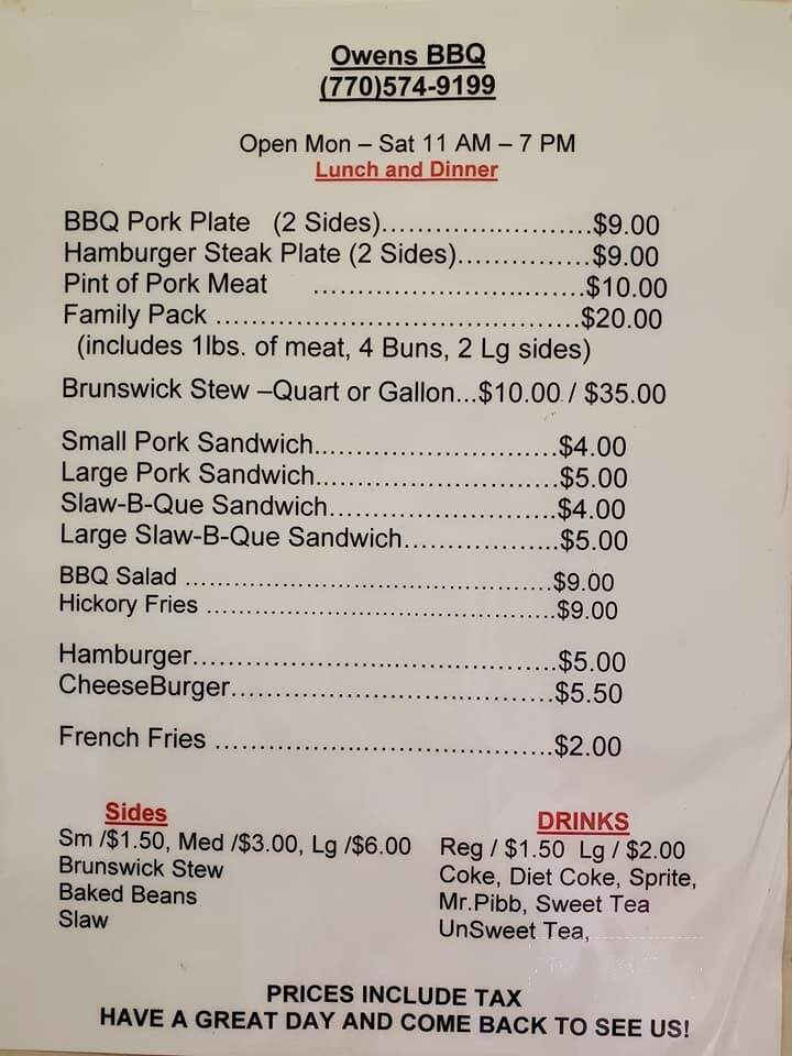 Owen's Barbeque - Tallapoosa, GA