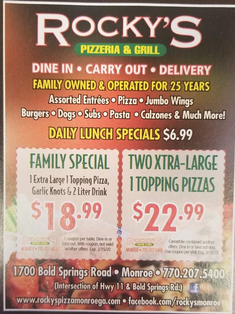 Rockys Pizzeria & Grill - Monroe, GA